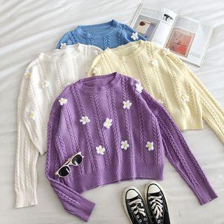 Flower Crewneck Long-sleeve Sweater