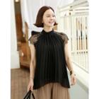 Laced Cap-shoulder Pleat Chiffon Top