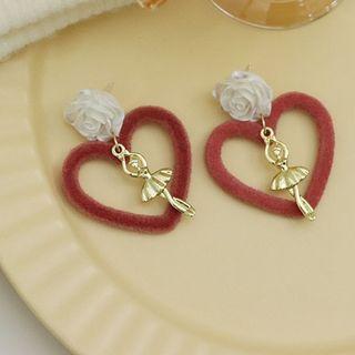 Rose Heart Drop Earring / Clip-on Earring
