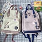Badge Embroidered Top Handle Backpack