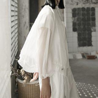 Drawstring-cuff Zip-up Jacket White - One Size