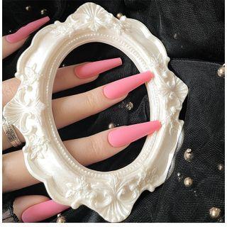 Pointed Matte Faux Nail Tips Jp1170-y26-b1 - Dark Pink - One Size