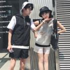 Couple Matching Set: Lettering Hooded Vest + Shorts