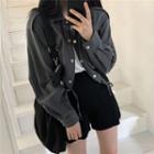 Drawstring Cropped Button-up Jacket