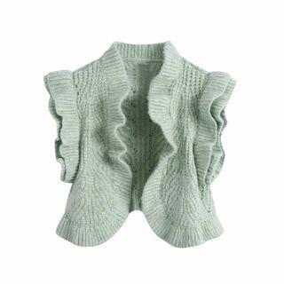Ruffled Open-front Knit Vest
