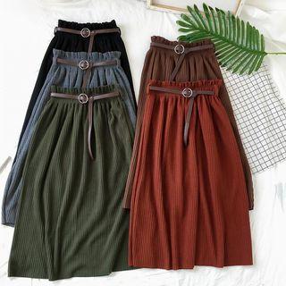 Belted Midi A-line Skirt