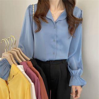 Long-sleeve Buttoned Open-collar Blouse