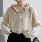 Floral Embroidery Cardigan White - One Size