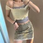 Leopard Print Mini Skirt / Spaghetti Strap Top / Short-sleeve Top
