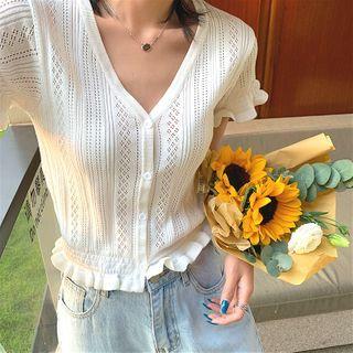 Eyelet Lace V-neck Knit Top