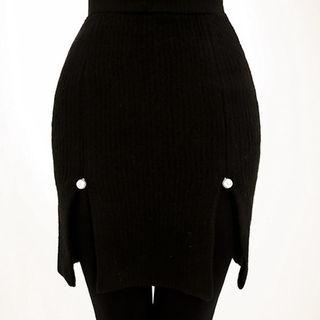Faux-pearl Trim Slit-front Skirt