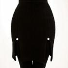 Faux-pearl Trim Slit-front Skirt
