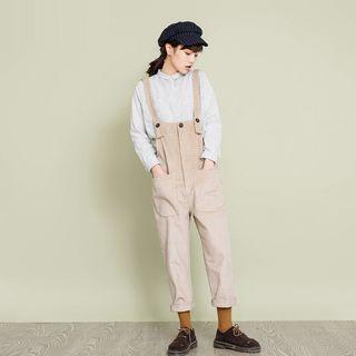 Plain Corduroy Loose-fit Cropped Jumpsuit