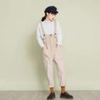 Plain Corduroy Loose-fit Cropped Jumpsuit