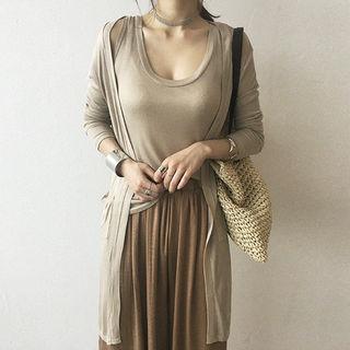 Set: Open-front Cardigan + Scoop-neck Sleeveless Top