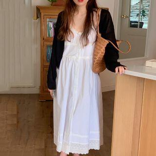 Lace Panel Spaghetti-strap Dress / Cardigan