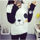 Color Block Loose-fit Crewneck Cartoon Sweatshirt