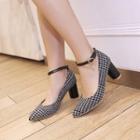 Houndstooth Ankle Strap Pumps