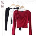 Long-sleeve Wrap Cropped T-shirt