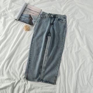 Straight-cut High-waist Washed Jeans