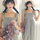 Plaid Shoulder-tie Buttoned A-line Dress