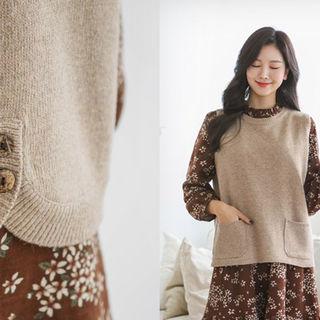 Dual-pocket Sleeveless Wool Blend Knit Top