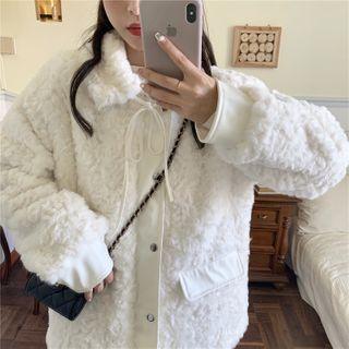 Collared Lace-up Fleece Coat