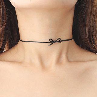 Bow Faux Leather Choker Black Bow - One Size