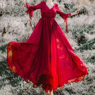 3/4-sleeve Chiffon Maxi A-line Dress