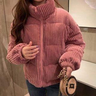 Stand-collar Corduroy Zip-up Jacket