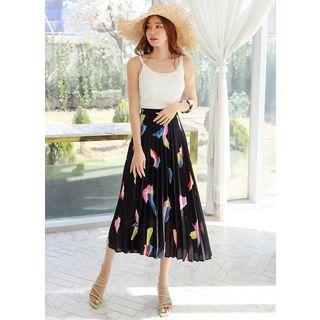 Accordion-pleat Pattered Long Skirt