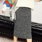 Melange Midi Knit Skirt Gray - One Size