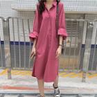 Long-sleeve Midi Shirt Dress As Shown In Figure - One Size
