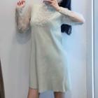 Mesh Sleeve Mini A-line Knit Dress