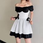 Off-shoulder Bow-accent Mini A-line Dress