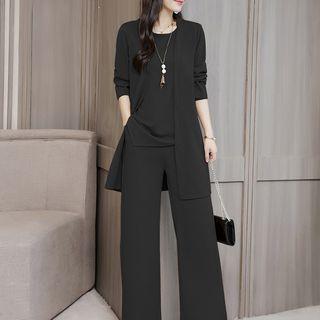 Set: Open Front Jacket + Top + Wide Leg Pants