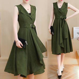 Sleeveless Linen Layered Midi A-line Dress