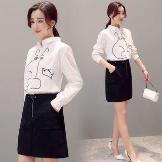 Set: Embroidered Shirt + A-line Skirt