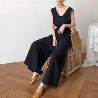 Plain Open Back Sleeveless Jumpsuit