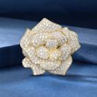 Rhinestone Rose Brooch 1 Pc - Rhinestone Rose Brooch - Gold - One Size