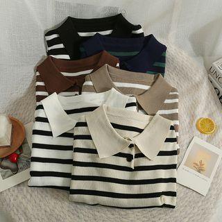 Striped Cropped Polo Shirt In 6 Colors