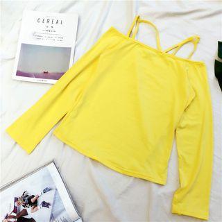 Plain Open Shoulder Long-sleeve T-shirt