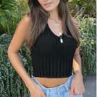 Sleeveless Crop Knit Top Black - One Size