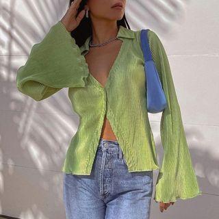 Flared-sleeve Front-slit Shirt