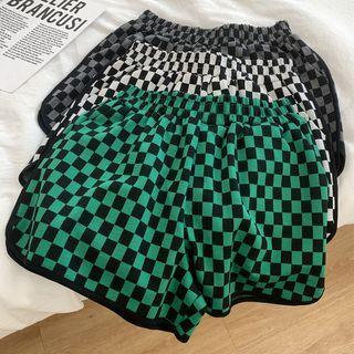 Elastic Waist Plaid Wide-leg Shorts