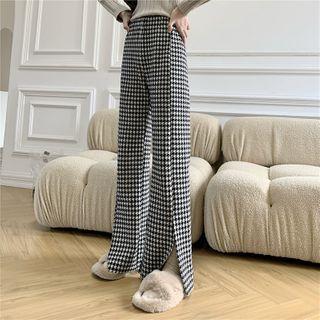Houndstooth Wide Leg Pants Plaid - Black & White - One Size