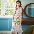 Contrast-trim Bow-tied Floral Midi Dress