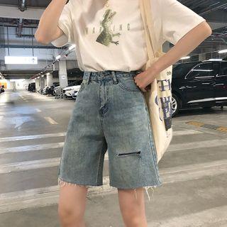 Denim High Waist Distressed A-line Shorts