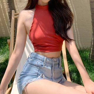 Halter Cropped Camisole Top Red - One Size
