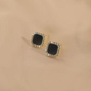 Square Rhinestone Alloy Earring 1 Pair - Gold & White & Black - One Size